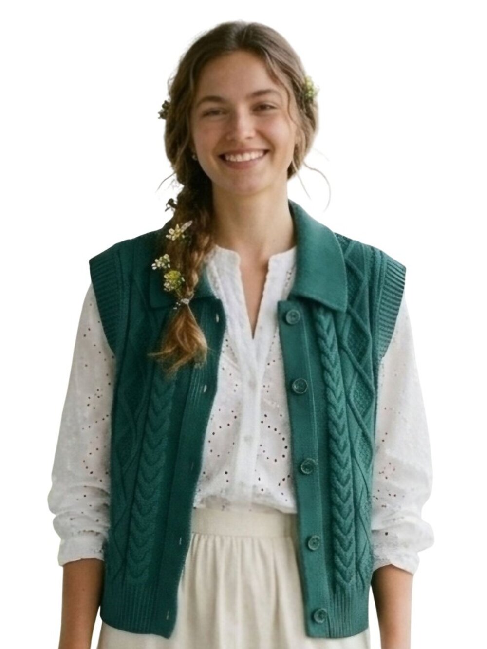 Aritzia Sunday Best Flynn Vest Button Down Collared CableKnit Sweater Size XS